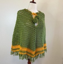 Vintage handmade crochet cape with Pom poms. One size.