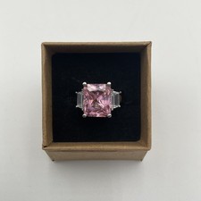 Sterling Silver 925 Radiant Cut Pink Stone w/ Cubic Zirconia Accents - Sz 7