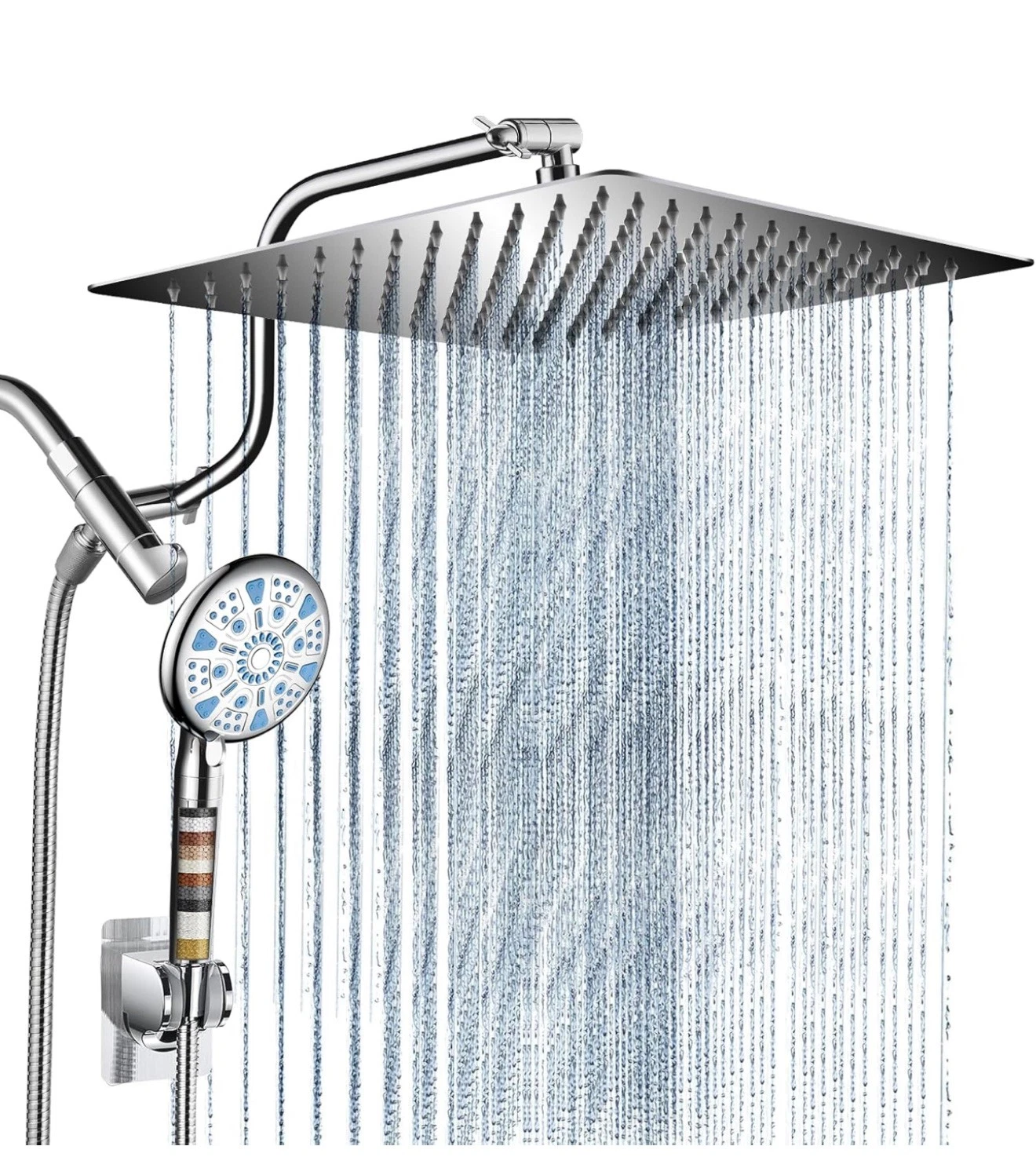 12 Inch All Metal 3-Way Rain Shower Head, High Pressure Shower Head, Dual Shower