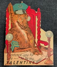1930s vintage dog german shepherd valentines day card die cut police judge funny