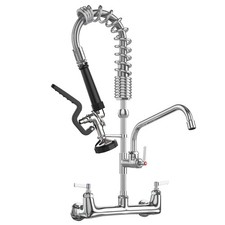 Commercial Wall Mount Kitchen Sink Faucet with Sprayer - 21"" Height 8 inch C...