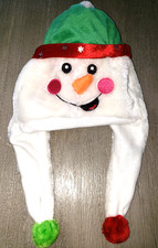 BOYS GIRLS SNOWMAN PLUSH WINTER HAT carrot nose AGES 5 UP GREEN SANTA HAT CUTE 