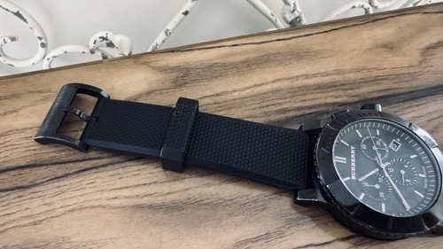 BURBERRY | BU2301 42.5mm Chronograph Watch Black Stainless Steel PVD Rubber Band - Picture 8 of 17