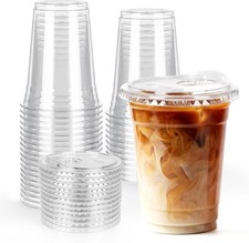 25 Pack 16oz Clear Plastic Cups with Sip Lids  Disposable Iced Coffee Cups,BPA