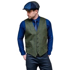 Mucros Weavers Tweed Waistcoat- Dark Green Herringbone