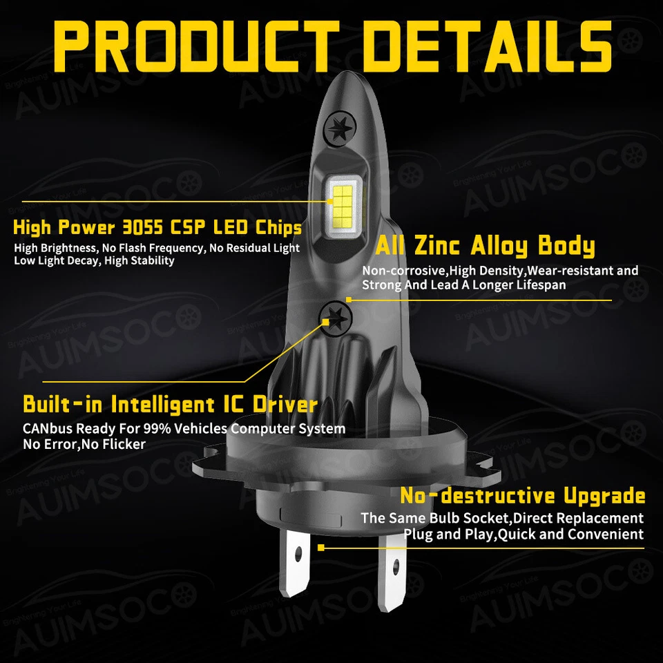 4Pcs LED Headlight High Low Beam Bulbs KIT White For Mercedes-Benz B250e 2017 - Image 2 of 4