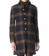 Joseph Plaid Wool Coat Gold Button Military $1150 Sz 10 42 Cardiff Check