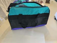 Vintage Black Purple 80s Duffel Gym Tote Travel Nylon Bag