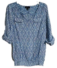 Women's AB Studio 3/4 Sleeve Roll Tab Top Blouse Size M