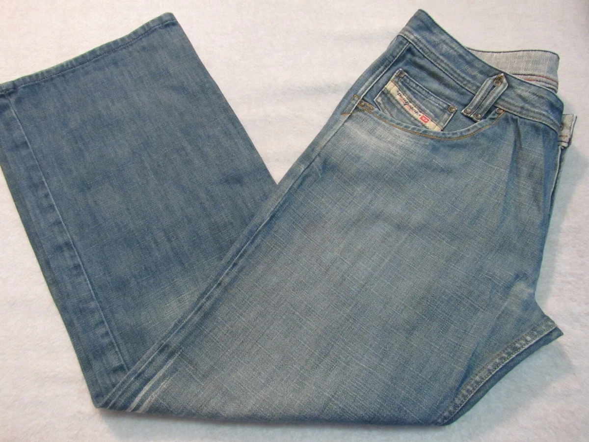 Diesel Industry Denim Division Men Wide Leg Bootcut Blue Distressed Jeans 36X30