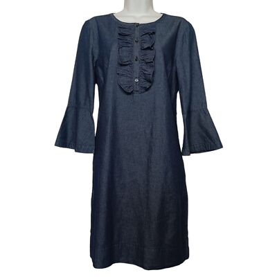 white christmas dresses Cyrus Denim Ruffle Dress