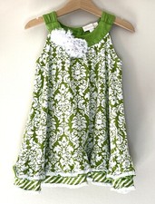 Trish Scully Child Dress Size 4 Green White Jersey Cotton Ruffles Sleeveless