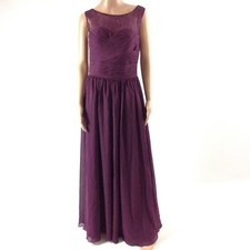 New Womens Formal Dress Size 10 Wedding Prom Purple Party Pleated Lace Illusion