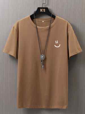 Herren T-Shirt Baumwolle Grafik | Smile Face Print Tee | Hip Hop Sommer Streetwear