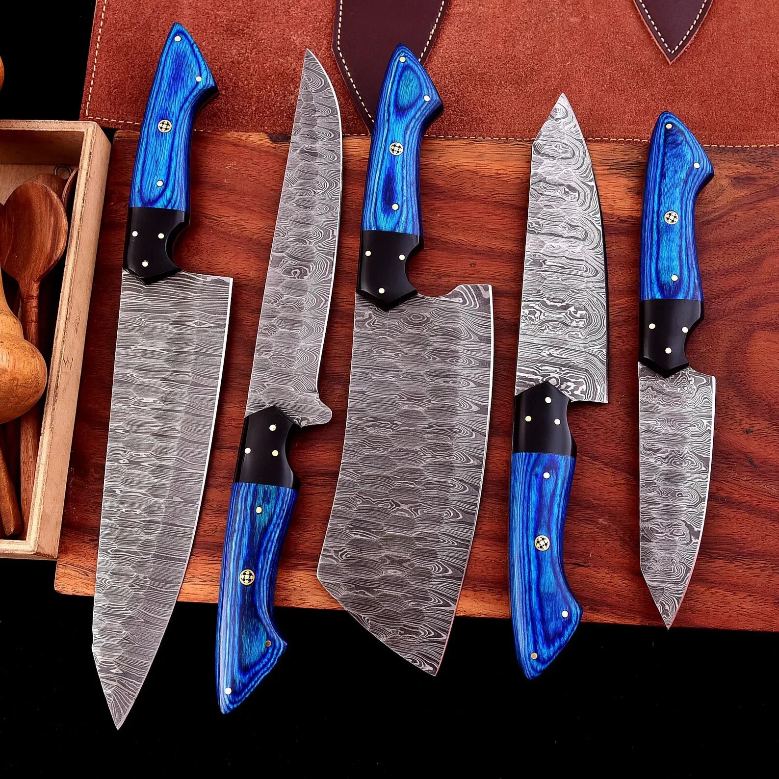 HAND FORGED DAMASCUS STEEL CHEF KNIFE Set Kitchen Knives Best USA gifts
