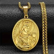 SANTA BARBARA Gold Stainless Steel Pendant 24" Round Box Chain Hip Hop Necklace