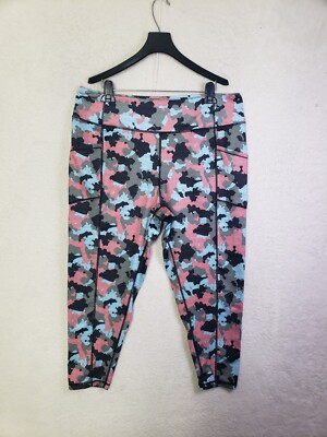 Pro Player Women Pants 2X Blue Animal Print Poly Blend Wicking Active Leggings