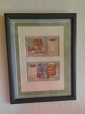 1000 Lire Mille Italien Geldscheine 25x31cm Holzrahmen Passepartout hinter Glas