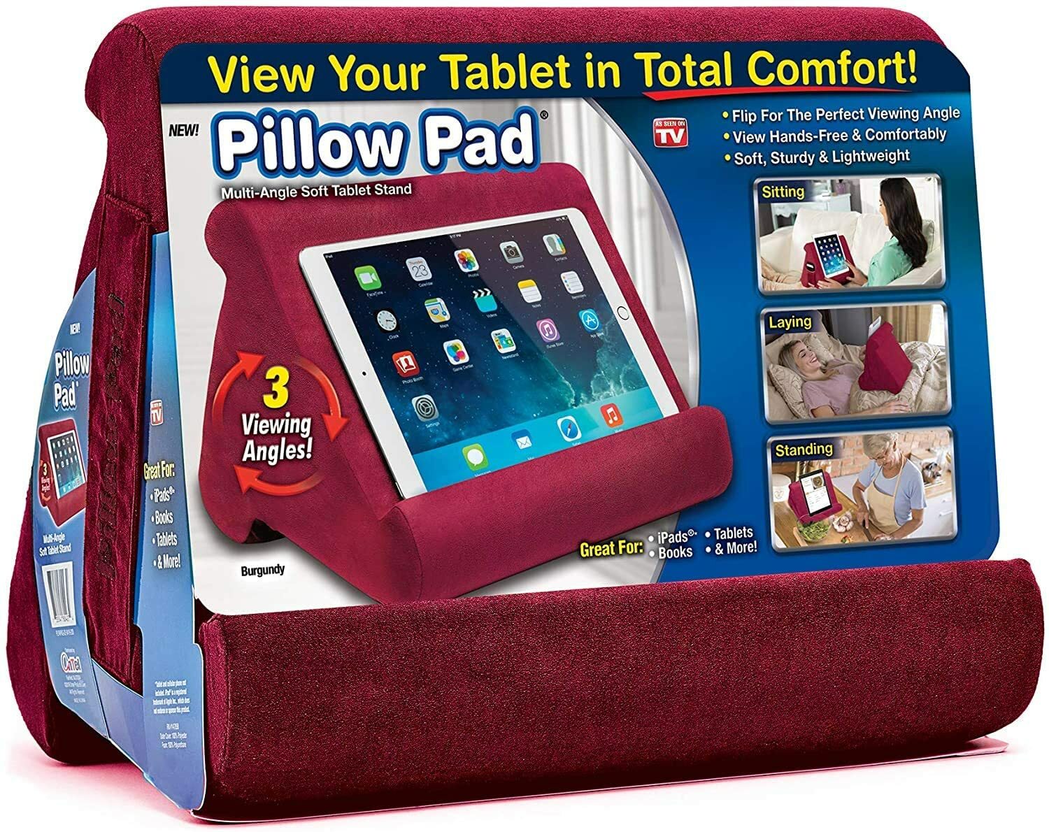 Pillow Pad Multi Angle Cushioned Tablet and iPad Stand Burgundy Color