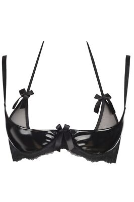 Glänzender Bügel-BH schwarz Lackoptik Halbschale Plus Size 80 85 90 95 B C D E F
