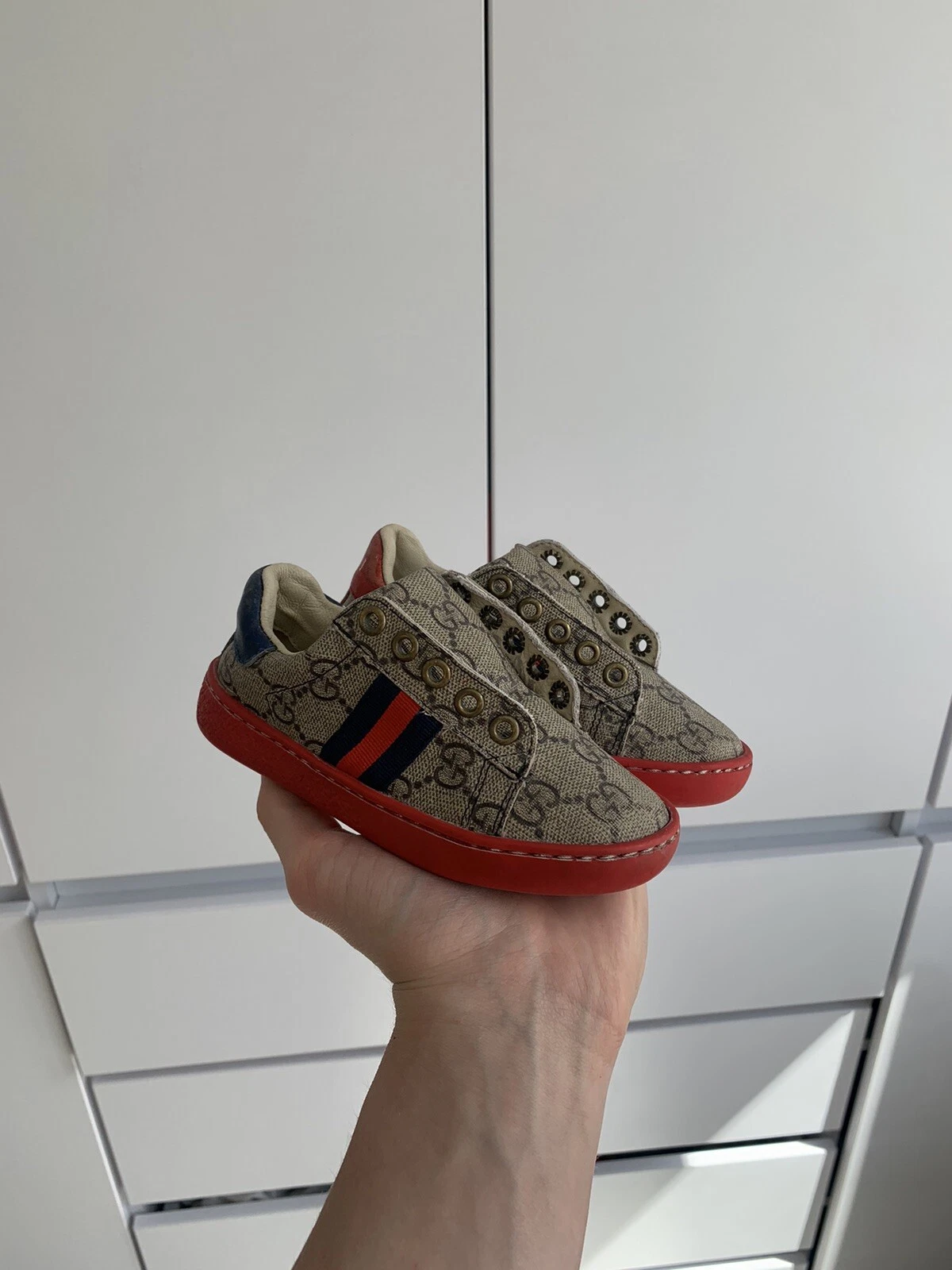Baskets Gucci enfant GG Supreme Ace monogramme 26 taille rare rouge/bleu vintage jeunesse