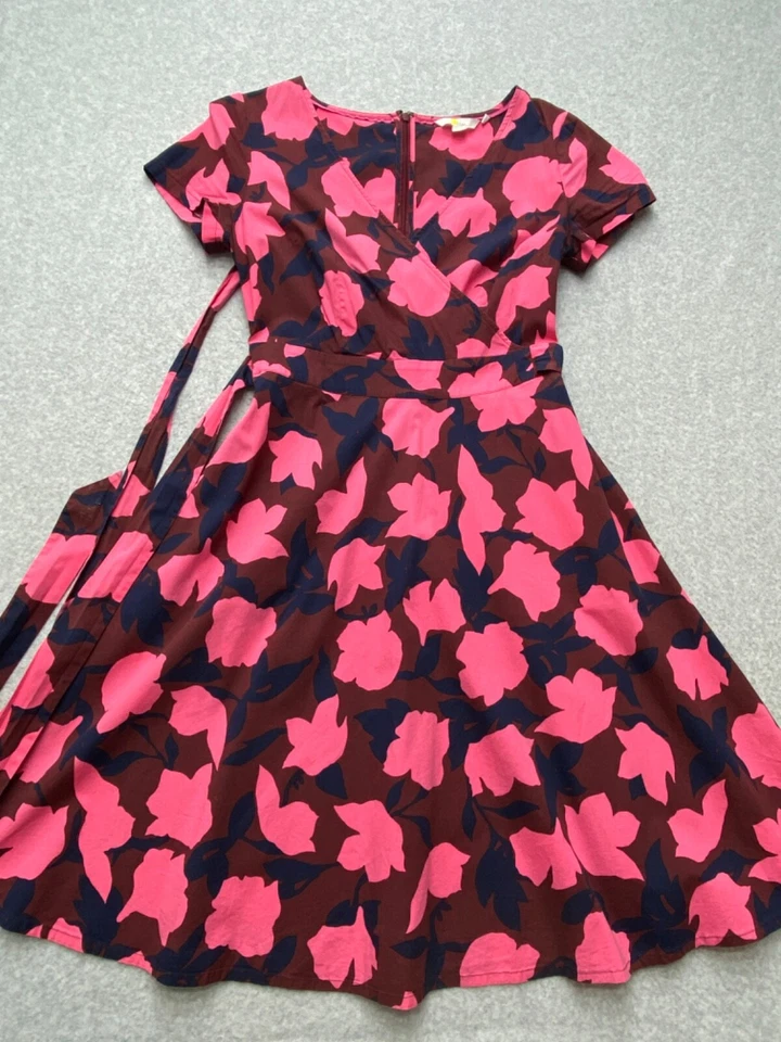 Vestido para mujer Boden 4R calce acampanado midi con cinturón estampado floral borgoña rosa algodón Foto 4 de 4