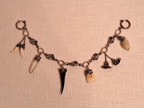 Charivari Kette Eichenblatt - Silber 835 / 925 - 6 Anhänger - Meisterpunze