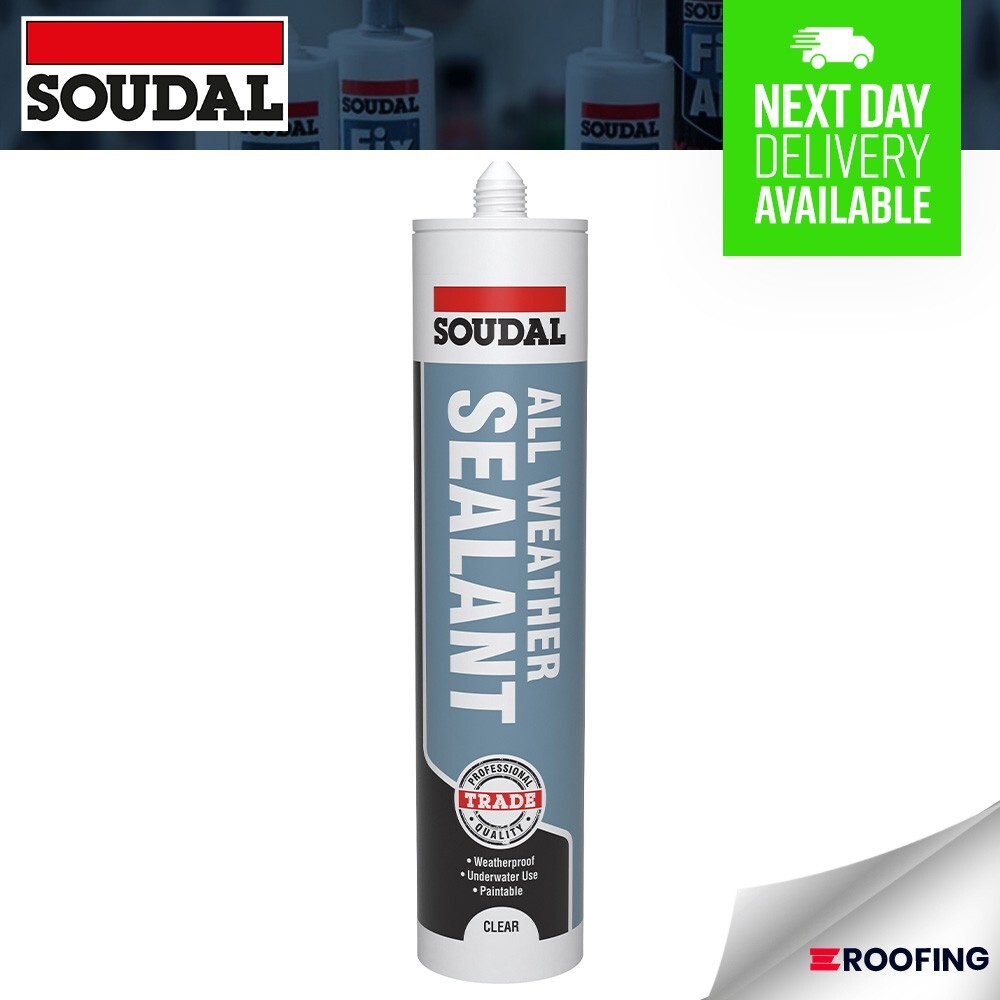 SOUDAL All Weather Trade UK Solvent Based Silicone Sealant CLEAR 290ml
