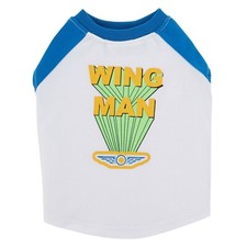 WING MAN Dog Shirt - L or XL - White/Blue Baseball Tee - BFF - Top Paw - NWT