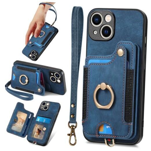 for iPhone 15 Phone Case,Card Holder Wallet,Ring For iPhone 15 6.1