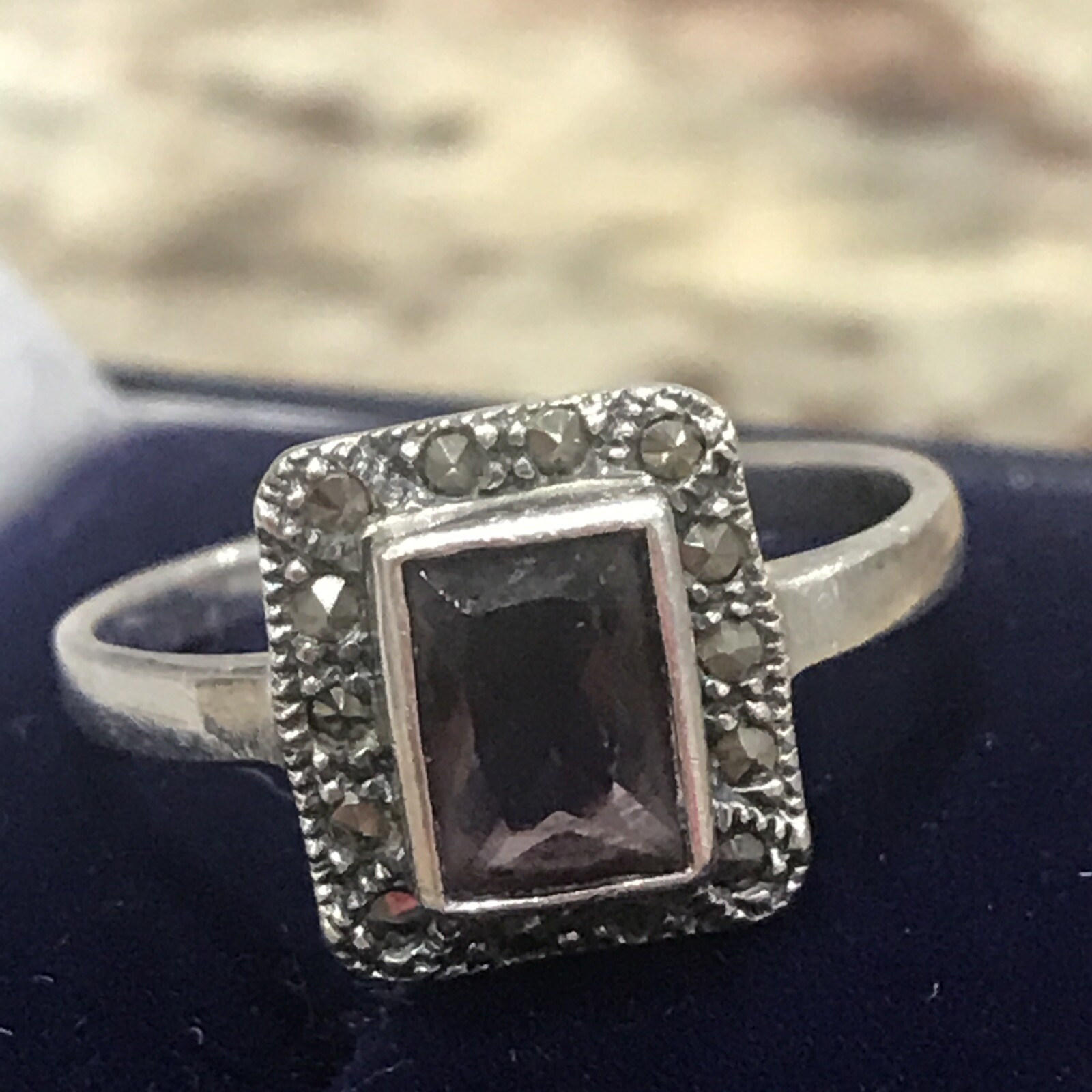 Vintage Solid Silver Ring Marcasite set into Art … - image 9