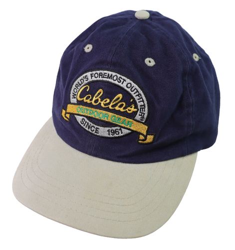 Cabela's Outdoor Gear Hat Blue Khaki Ball Cap Pull Strapback Adjustable OSFA - Picture 1 of 13