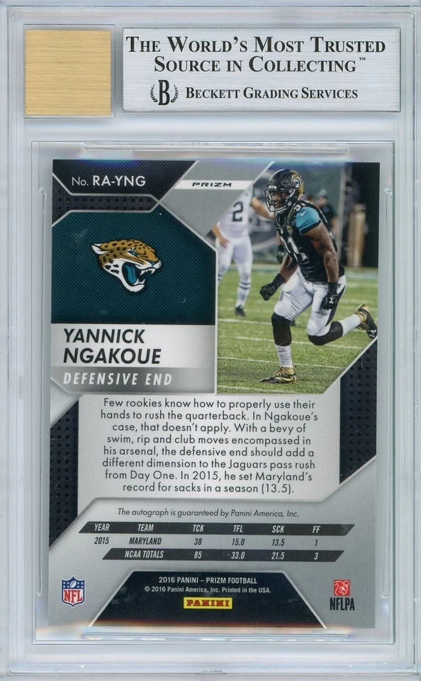 POP 1: Yannick Ngakoue RC BGS 9+ w 10 AU: 2016 Panini Prizm Rookie Autos Gisto - Image 2 of 3