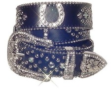 HORSE SHOE HORSESHOE BLACK WESTERN RHINESTONE SNAP ON BUCKLE LEATHER BELT M SM