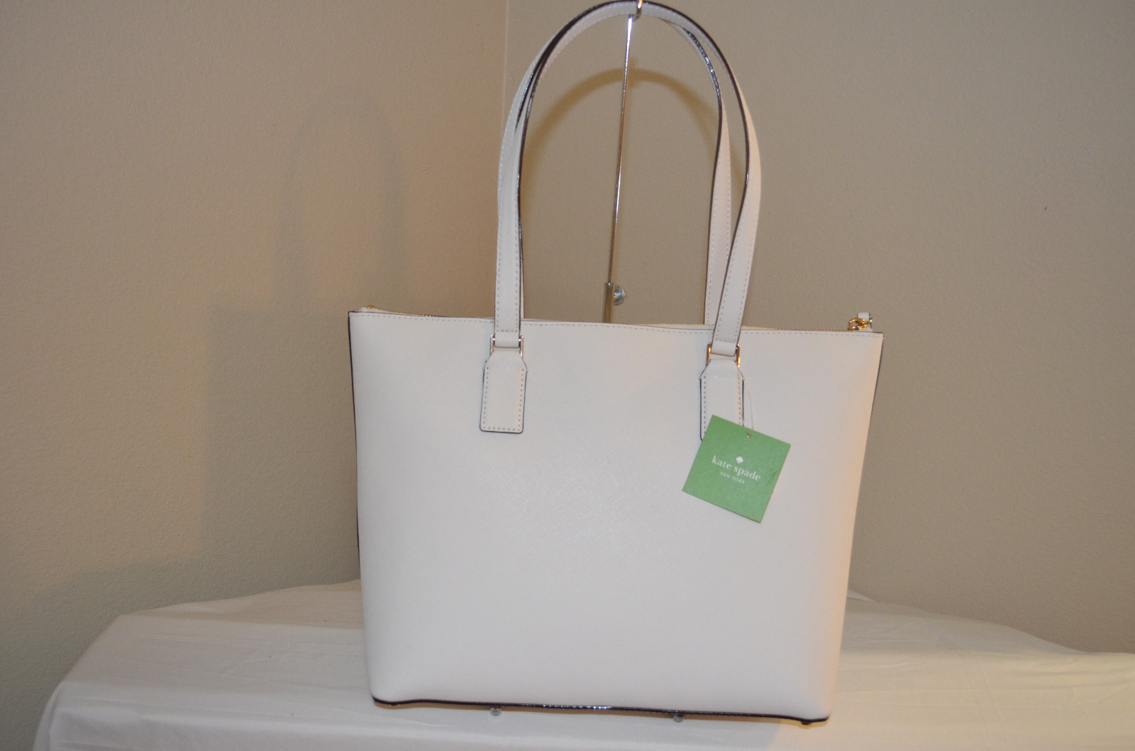 RARE NWT $298 Kate Spade Cameron Street Lucie Cement White Tote Leather image 3