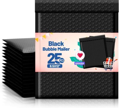 Black Bubble Mailers 8.5X12 Large Padded Envelopes 25 Pack,Self-Seal Bubble Enve