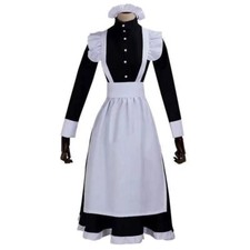 Women Victorian Maid Cosplay Costume Outfit One Piece Dress+Apron+Headpiece UK.