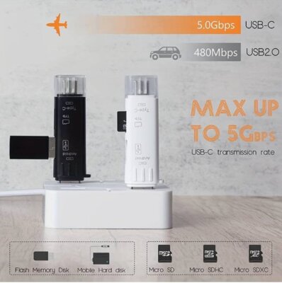 5 in 1 USB 2.0 Typ C/USB/Micro USB/TF/SD Speicherkartenleser - Erweitern Sie Ihr Gerät