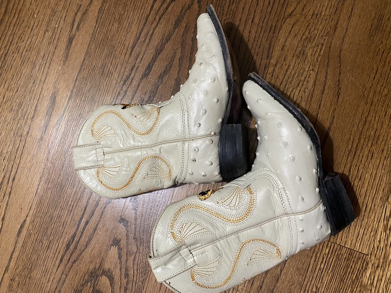 Mexican Kids Leather Avestruz Style Cowboy Boots 9.5 T