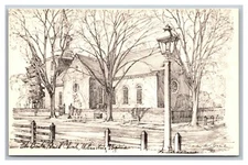 Williamsburg, VA Virginia, Bruton Parish Church, Pen & Ink, Linen Postcard 