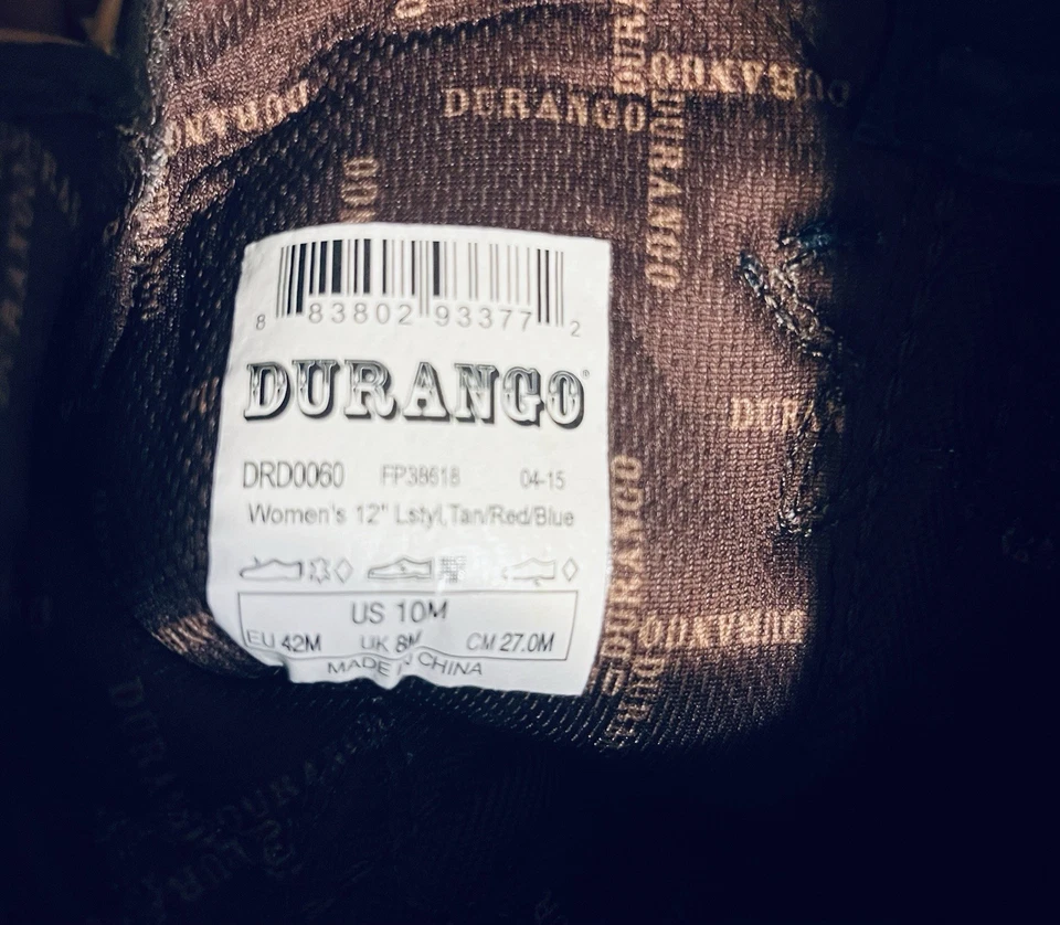 Botas Durango Dama Rebelde Cuero Marrón Patriótico Bandera Occidental Talla 7M LEER Foto 3 de 4