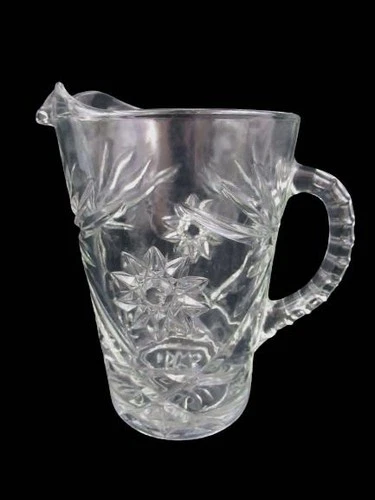 Vintage Anchor Hocking Prescut 54oz 8 Inch Glass Pitcher Hob Stars Palm Trees