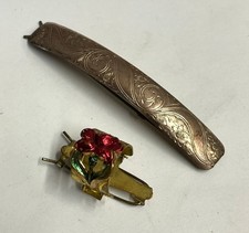 Antique Victorian Early 1900s Lot 2 Hair Barrette Clips Patent 1913 Floral