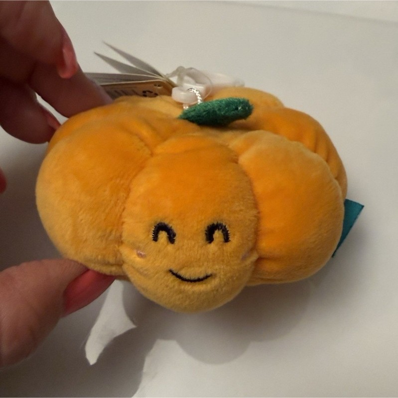 Little Living Nature Pumpkin Plush Toy w/ Clip Ring, Orange/Green, 12M+