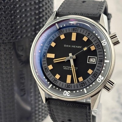 DAN HENRY Automatic Watch 1970 Black Leather Strap Men's w/Box