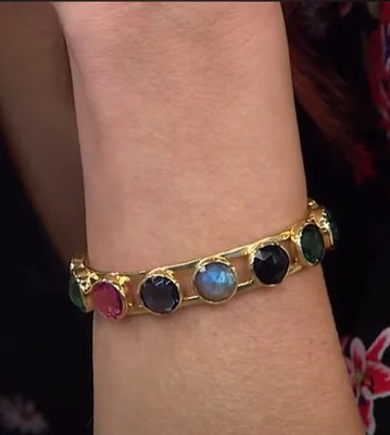 Joya Sterling Silver Goldclad Rainbow Multi-Stone Cuff Bracelet,