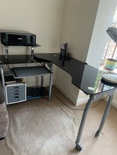 L-Shaped Corner Computer Desk Black Glass