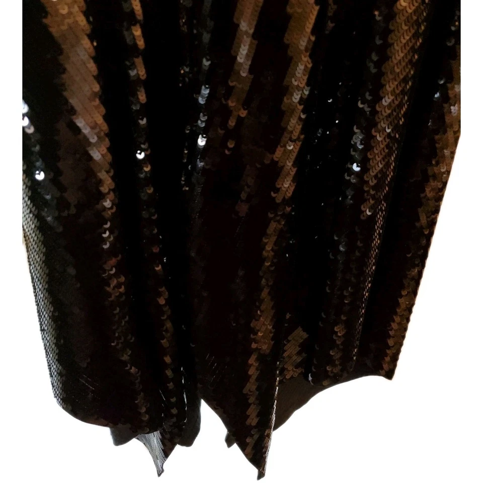 Vestido Michael Kors Manga Larga Negro Lentejuelas Talla M Dobladillo Mordedura de Tiburón Foto 3 de 4