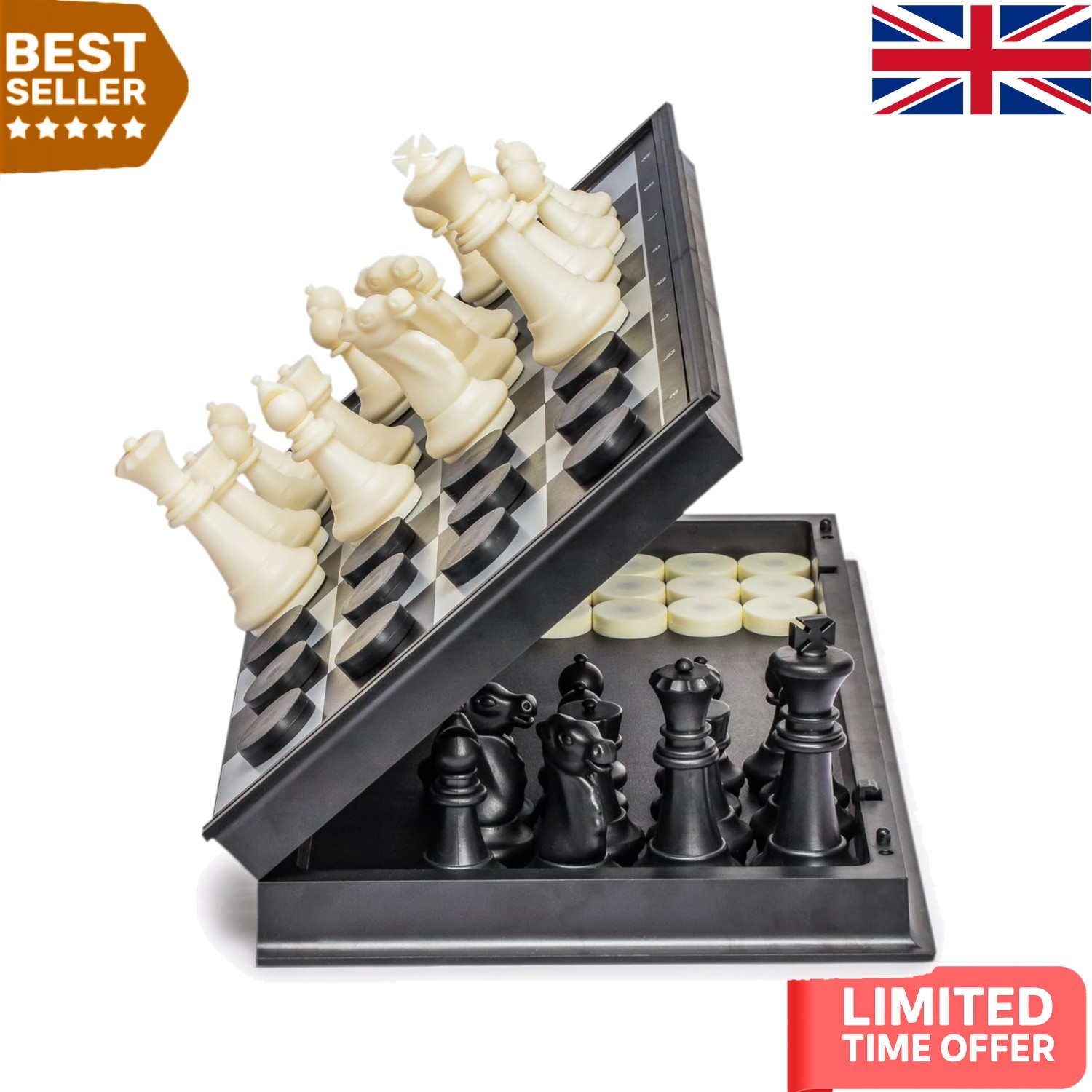 All-in-One Travel Magnetic Chess & Checkers Set - Engaging 36cm Game Experience