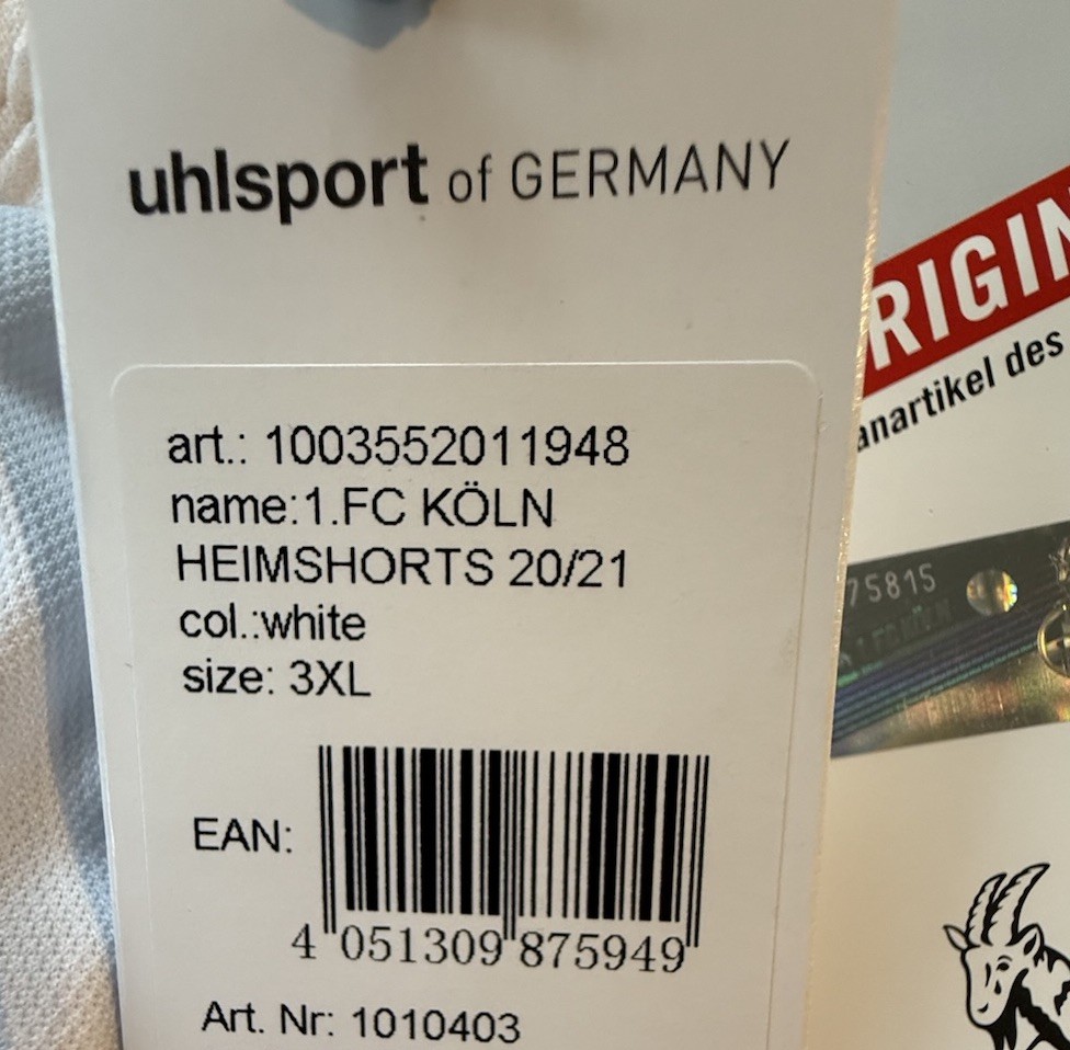 FC Koln Uhlsport 20/21 Cologne Home Soccer Football Shorts Lined EU 3XL US 2XL